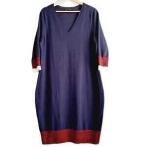 LOVE & LEGEND / Midi Sweater Dress V-neck Navy Blue PLUS Sz 2X